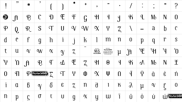 MSCaprice Normal  glyph index