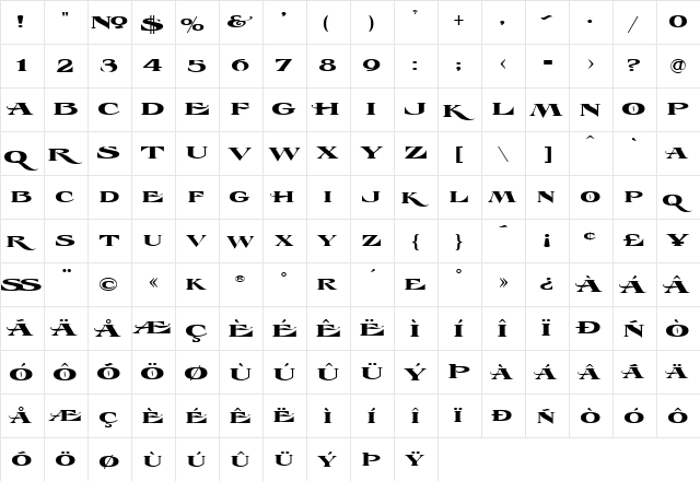 LHF Esoteric 3 REG Regular  glyph index
