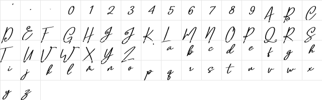Confidante Regular  glyph index