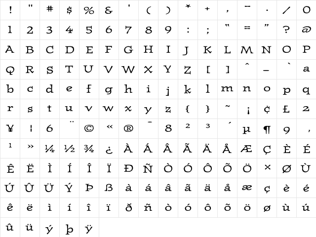 JournalUltra Regular  glyph index