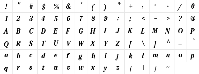 CheltenhamCndbi Regular  glyph index