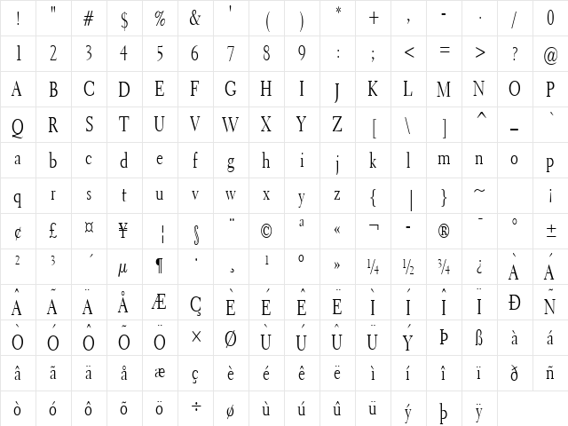 Transit 2 Condensed Normal  glyph index