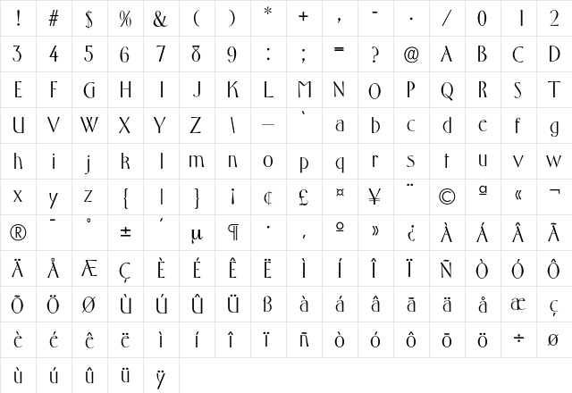 Florentine Regular  glyph index