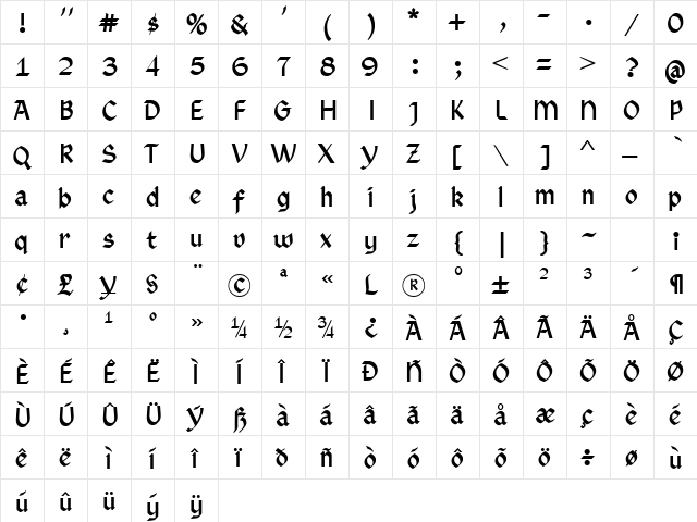 Rundigsburg Bold  glyph index