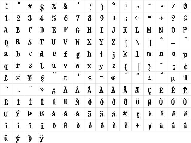 Handwriter Bold  glyph index