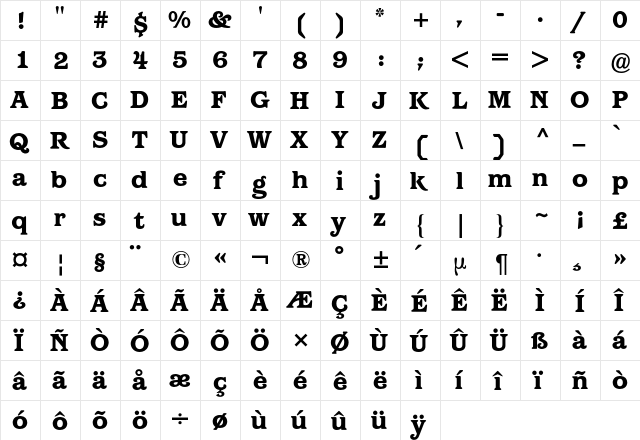 Barcelona BQ Regular  glyph index
