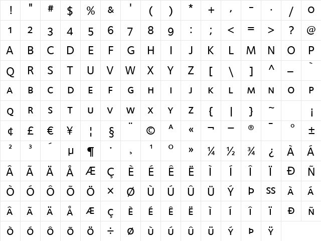 FoundrySterling-MediumExpert Regular  glyph index
