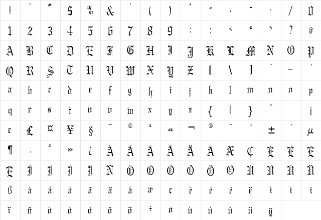 Gregory Condensed Normal  glyph index
