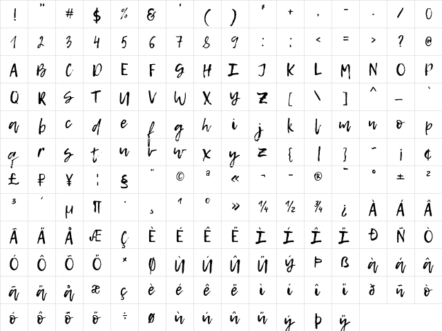 Lemon Tuesday Regular  glyph index