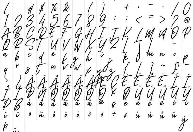 Montaseli Script  glyph index