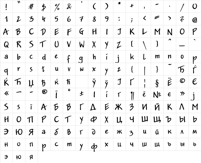 JakobCTT Bold  glyph index