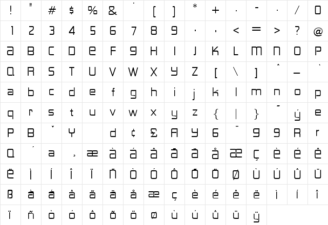 Lancester DB Regular  glyph index