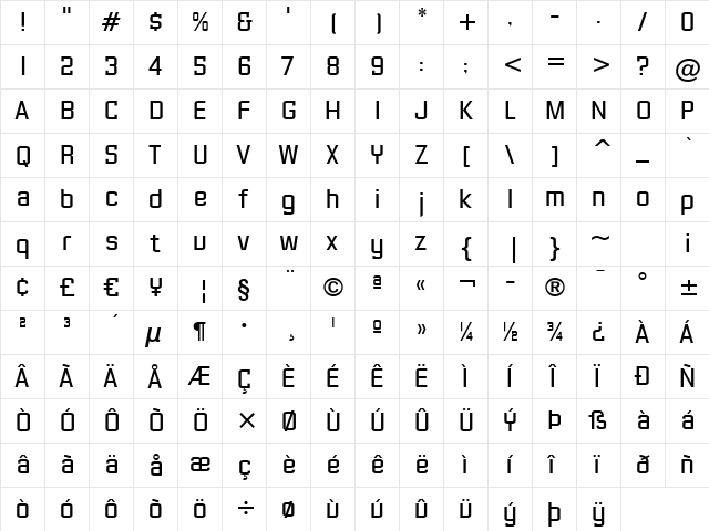 Gasoline Sans BTN Regular  glyph index