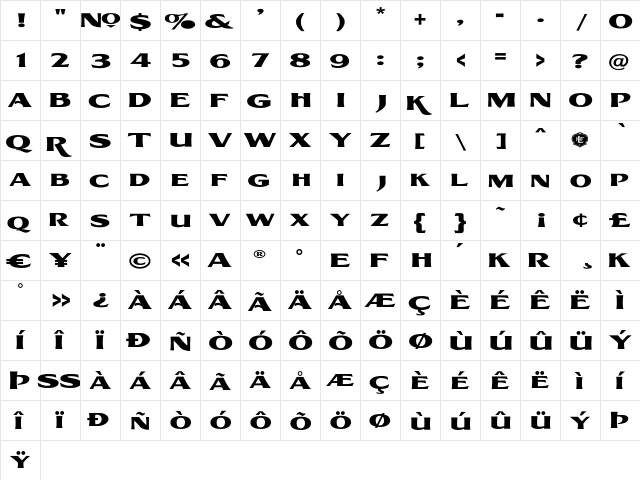 LHFBrewersBold Regular  glyph index