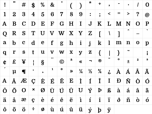 Domine Bold  glyph index