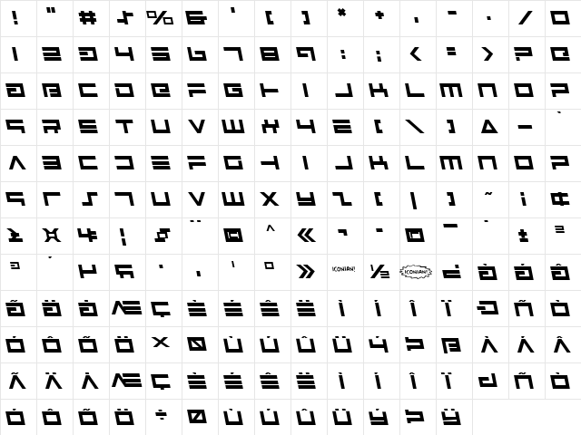 Avenger Leftalic Regular  glyph index