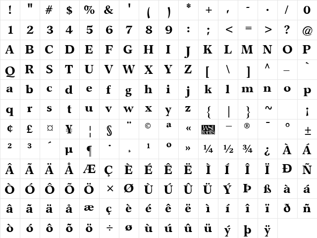 StewardExtrabold Regular  glyph index