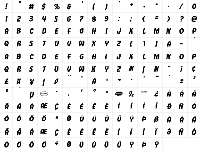 Vampire Bride Staggered Italic Italic  glyph index