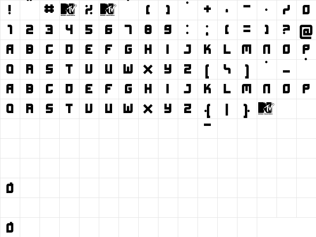 Xifiction Regular  glyph index