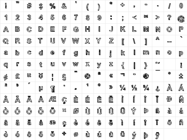 Shady Becker Normal  glyph index