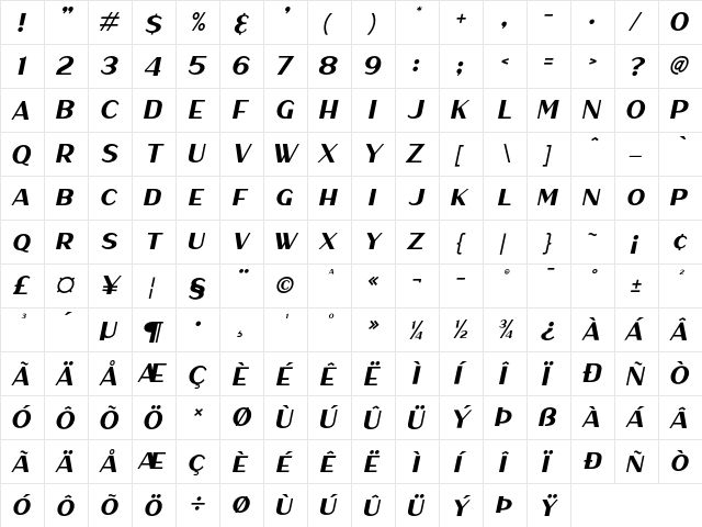 Haarlem Sans Italic  glyph index