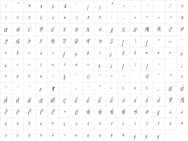 CathedralCondensed Italic  glyph index