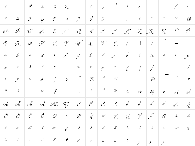 Christophs Quill ITC Regular  glyph index