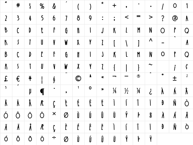 StoneSoupNF Regular  glyph index