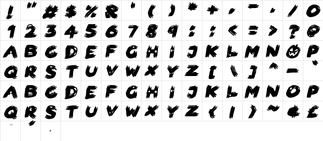 Scary HorrOrs Italic  glyph index