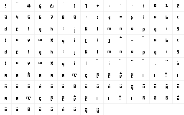 minimium Regular  glyph index