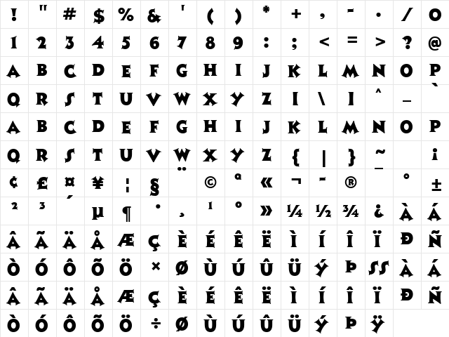 Ashley Crawford Regular  glyph index