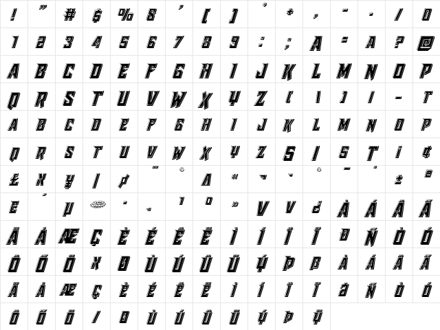 Raider Crusader Bevel Regular  glyph index