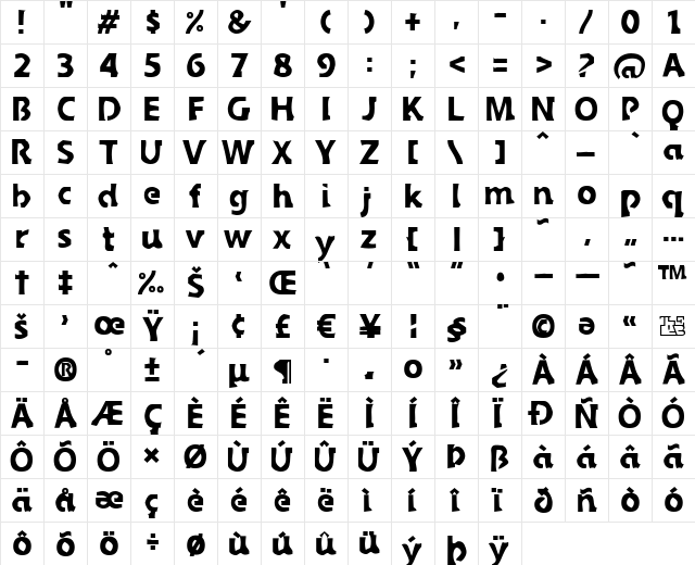 Sledge Regular  glyph index