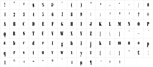 BorjomiCondensedC Regular  glyph index