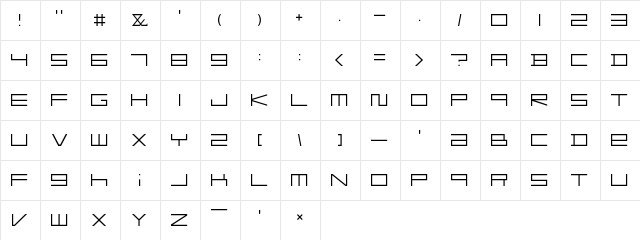F-Zero GX Menu Font Thin Regular  glyph index