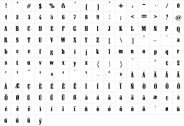 Shattuck Regular  glyph index