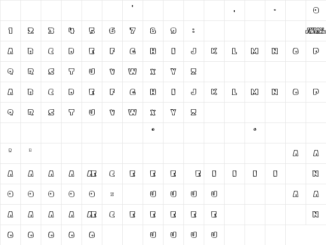 ice age font Regular  glyph index