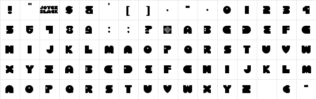 DXS Joyce Black Regular  glyph index