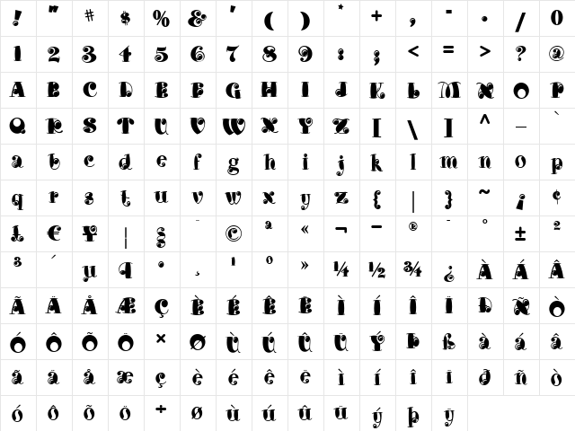 Catty Wumpas NF Regular  glyph index