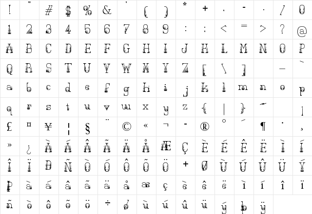 Hot Secretary Regular  glyph index