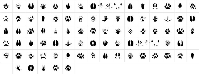 AnimalTracks Regular  glyph index