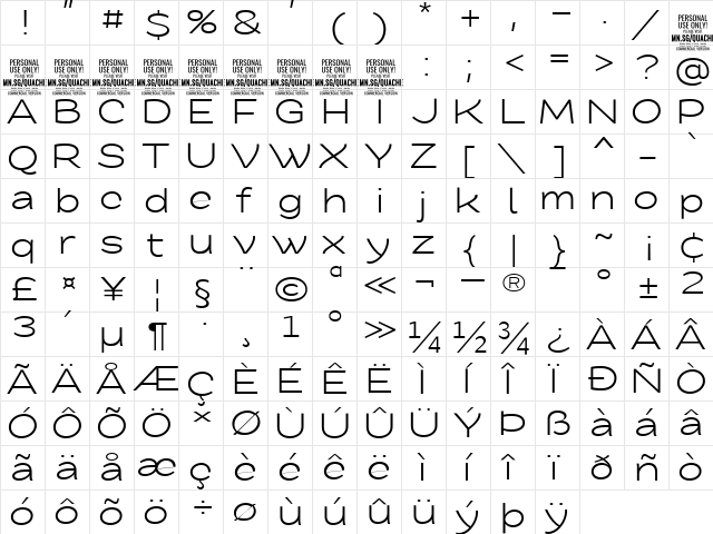 Quache Regular Extra Expanded  glyph index