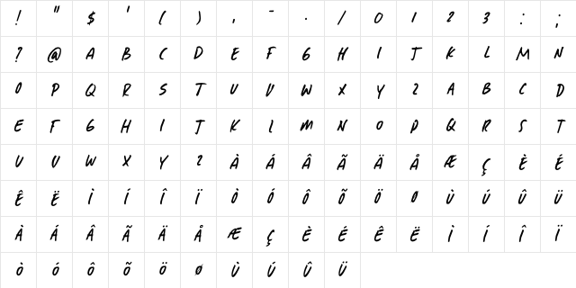 Mission Accomplished DEMO Regular  glyph index