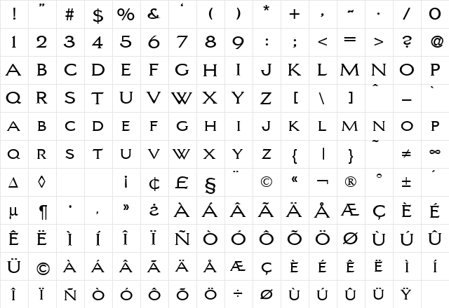 Lars DB Regular  glyph index