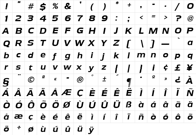 Armada Regular  glyph index