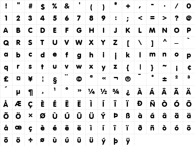 VAGRounded Black  glyph index