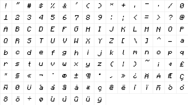 Minecraft Italic  glyph index