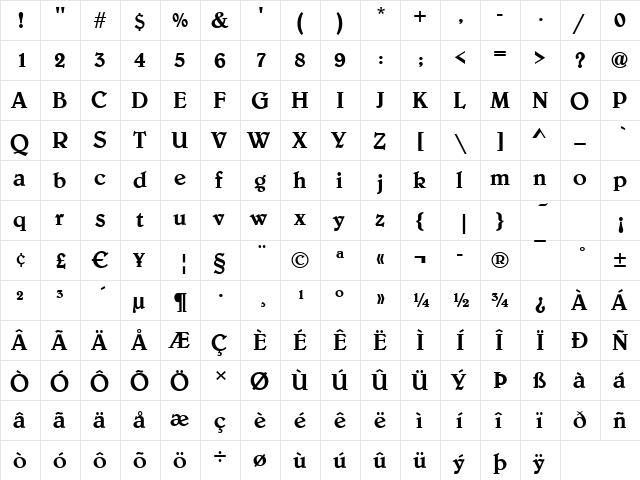 Benson-Medium Regular  glyph index