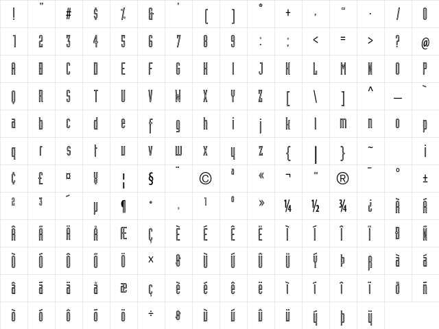 Industria LT Std Inline  glyph index