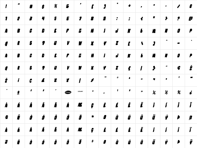 Nobody's Home Italic Italic  glyph index